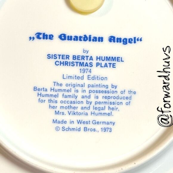 1974 Schmid “The Guardian Angel” Christmas Plate – Sister Hummel – No Box - Picture 3 of 7